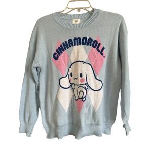 Cinnamoroll Sanrio Argyle Knit Sweater Light Blue Pink Womens M Tight Knit Cue